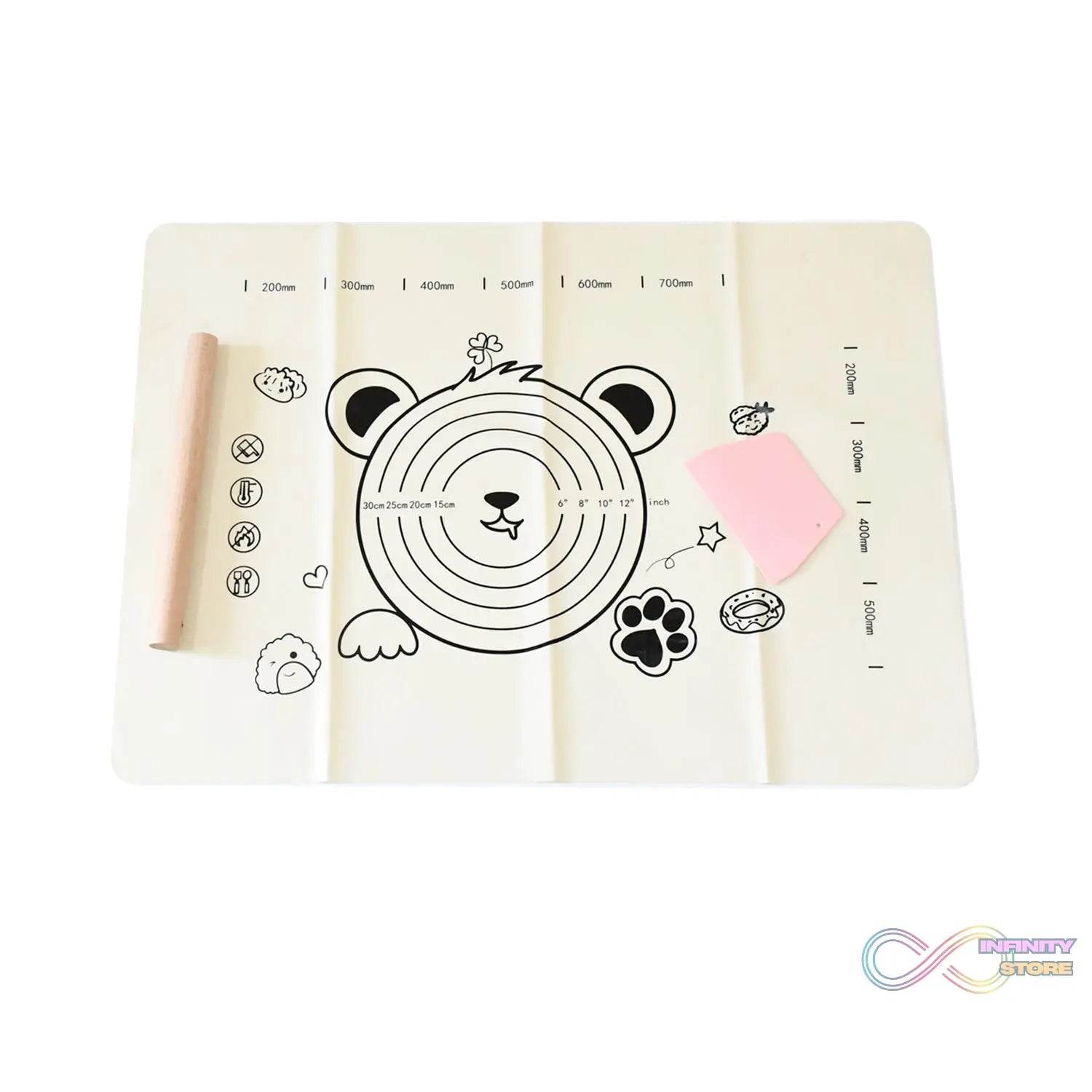 3 In 1 Low Silicone Baking Mat With Wooden Belan & Cake Scraper (3 Pcs Set / 70×50 CM) - infinityexculsivestore.com