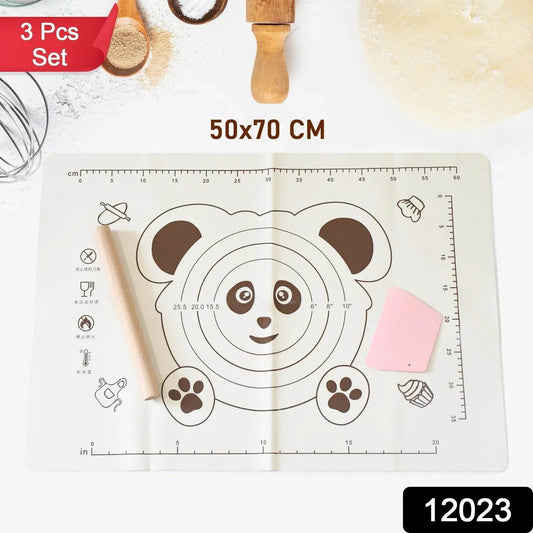3 In 1 Silicone Baking Mat With Wooden Belan & Cake Scraper (3 Pcs Set / 50×70 CM) - infinityexculsivestore.com