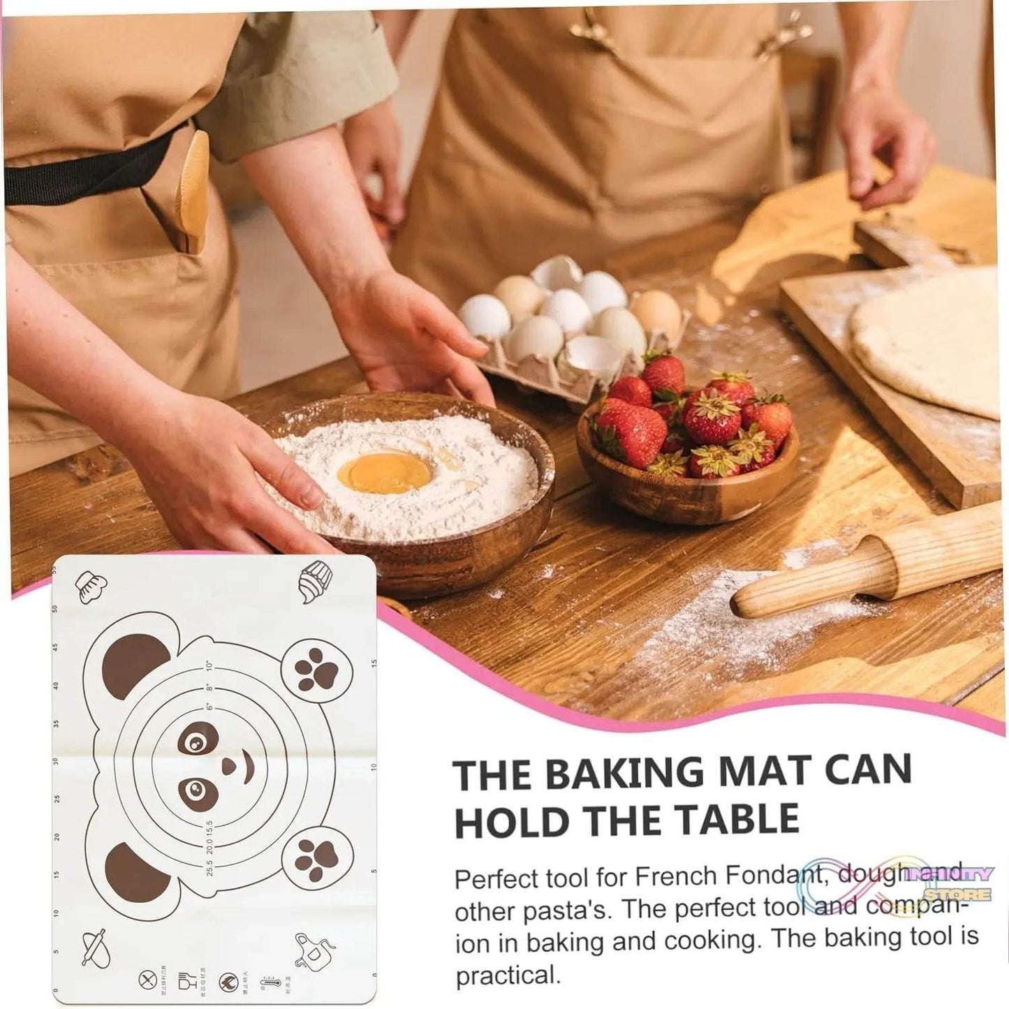 3 In 1 Silicone Baking Mat With Wooden Belan & Cake Scraper (3 Pcs Set / 50×70 CM) - infinityexculsivestore.com