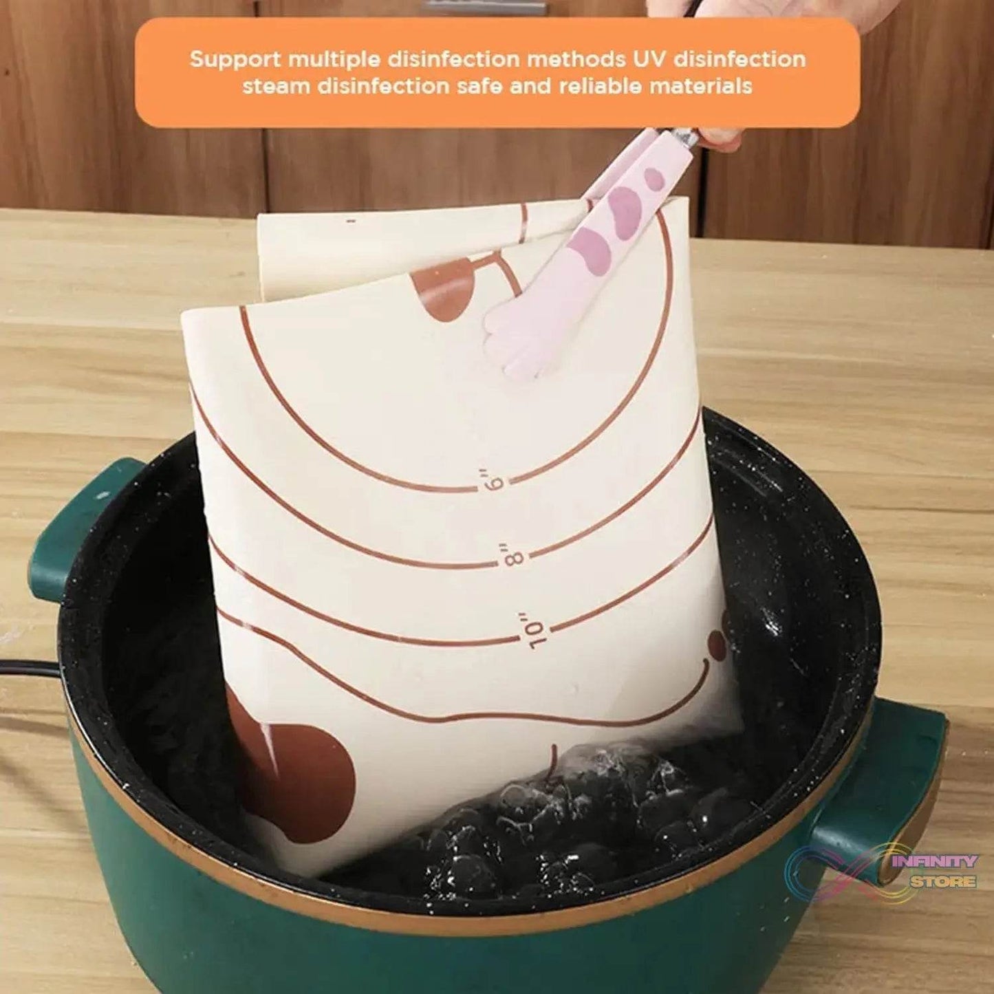 3 In1 Silicone Baking Mat With Wooden Belan & Cake Scraper (3 Pcs Set / 65×45 CM) - infinityexculsivestore.com