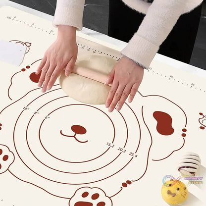 3 In1 Silicone Baking Mat With Wooden Belan & Cake Scraper (3 Pcs Set / 65×45 CM) - infinityexculsivestore.com
