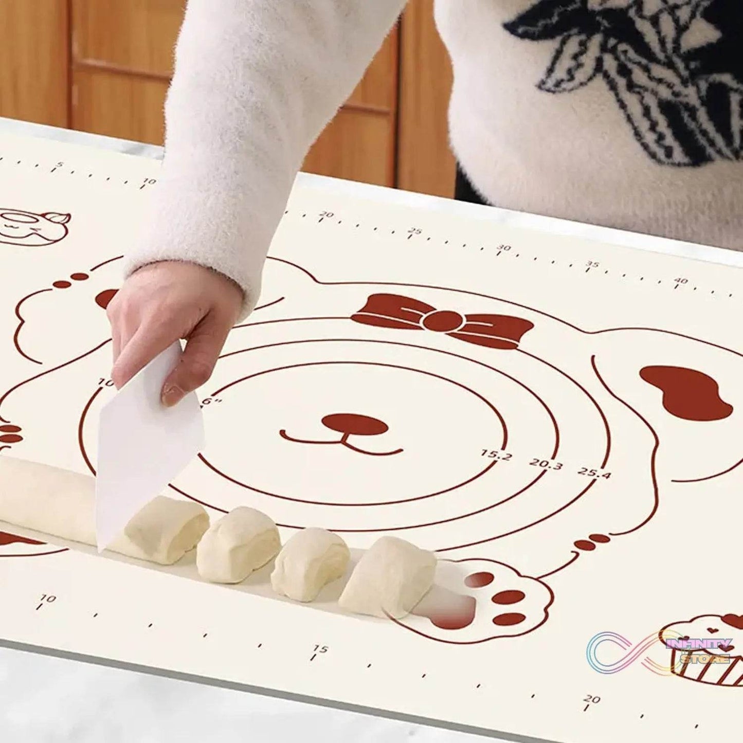 3 In1 Silicone Baking Mat With Wooden Belan & Cake Scraper (3 Pcs Set / 65×45 CM) - infinityexculsivestore.com
