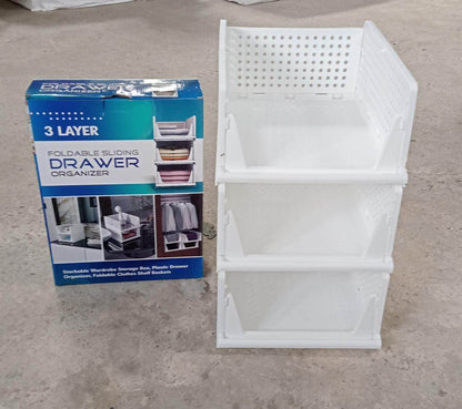 3 Layer Clothes Organizer for Wardrobe Cupboard Organizer for Clothes Foldable and Stackable Closet Organizer Drawer Organizer for Clothes, Multi Purpose Plastic Drawer - infinityexculsivestore.com
