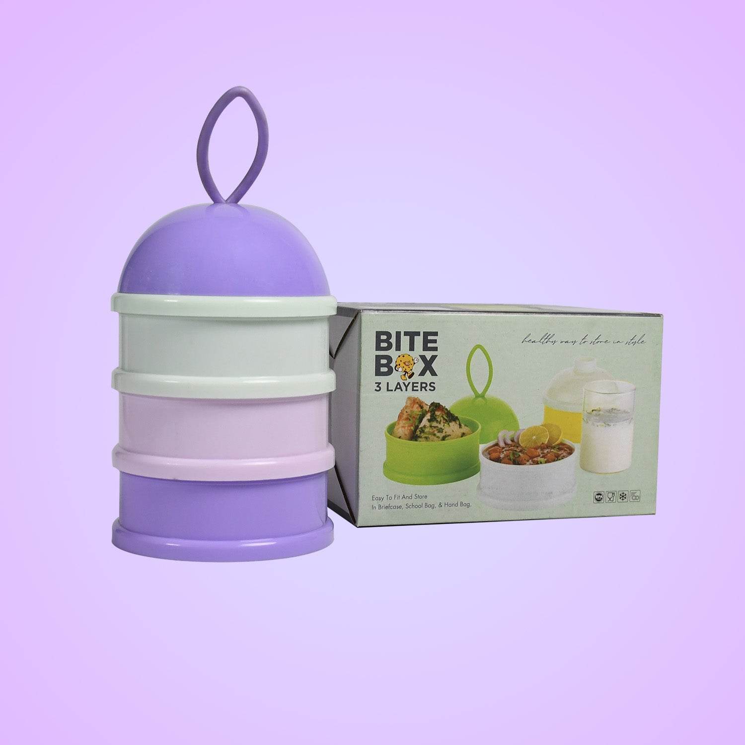 3 Layer Cute Portable Baby Food Milk Powder Storage Box Bottle Container Milk Powder Baby Food Container Bowl. (Purple) - infinityexculsivestore.com