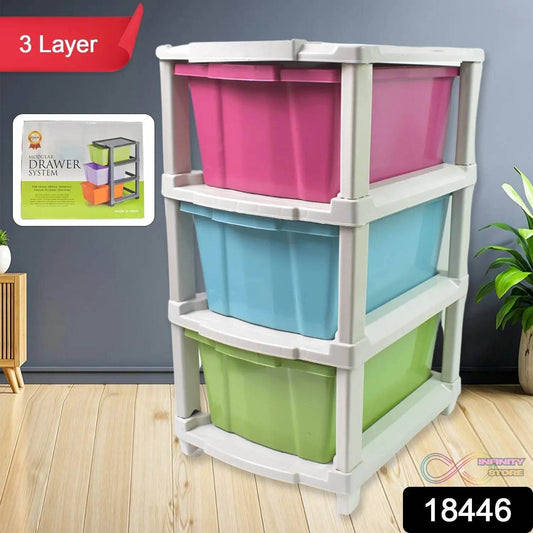 3 - Layer Plastic Drawer Storage Organizer, Multi - Purpose Cabinet (1 Pc / Mix Color) - infinityexculsivestore.com