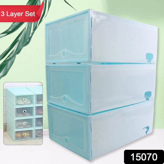 3 Layer Plastic Shoes Storage Box, Stackable Shoe Storage (1 Set / 3 Layer Set) - infinityexculsivestore.com