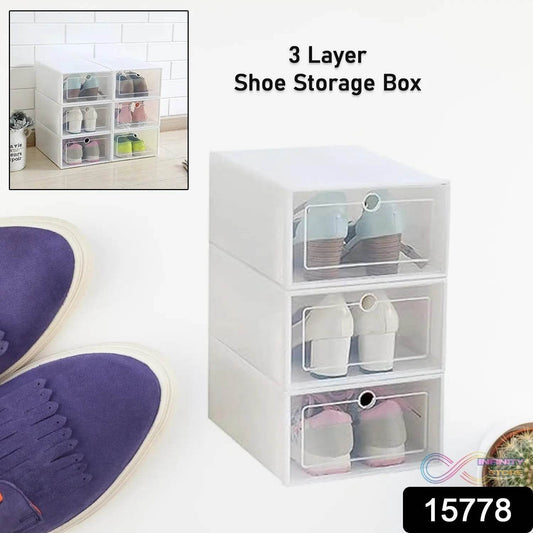 3 Layer Transparent Shoes Storage Box Plastic Stackable Shoe Storage (1 Set / 3 Layer) - infinityexculsivestore.com
