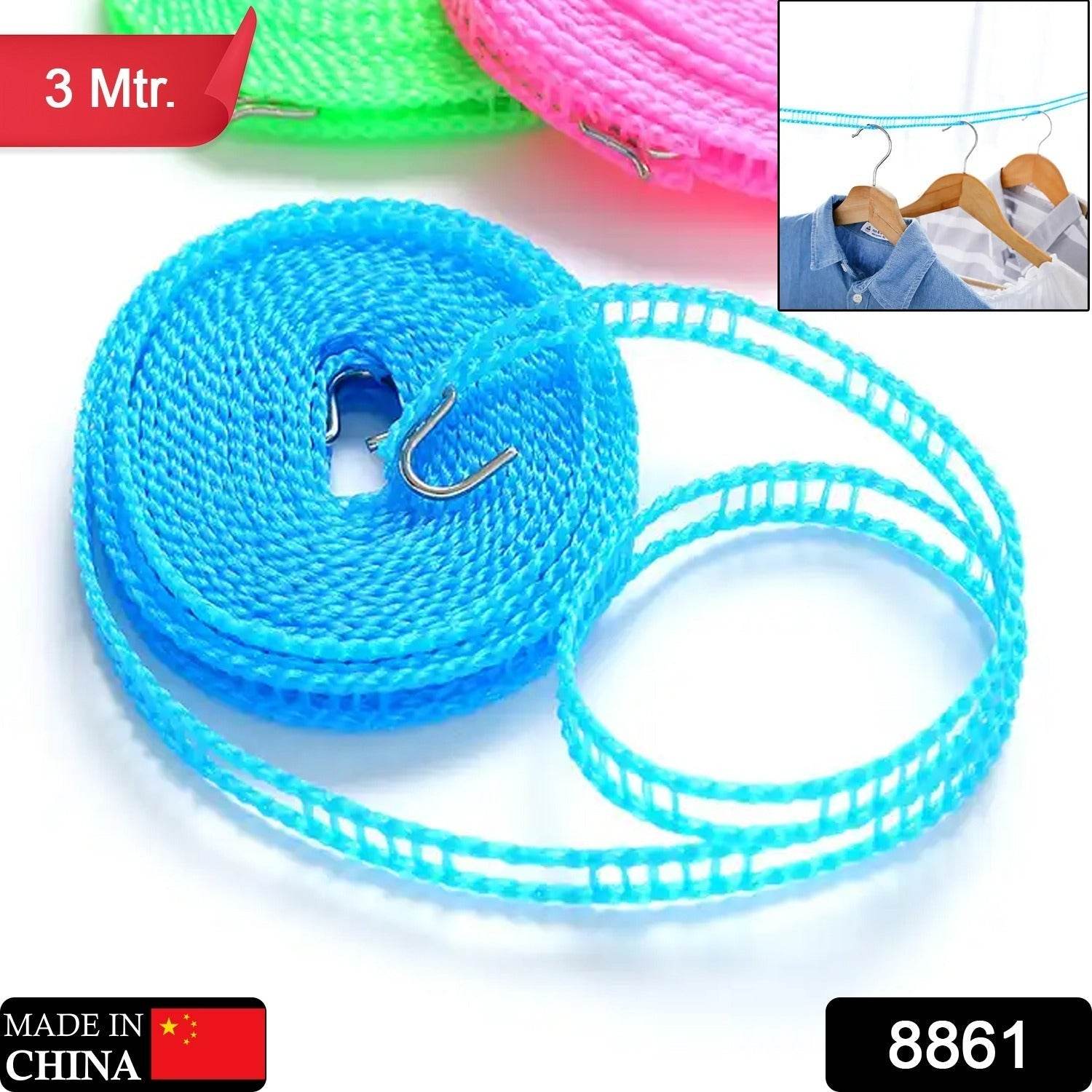 3 Meter Anti-Slip Clothesline Rope - Nylon, Hooks, Indoor/Outdoor - infinityexculsivestore.com