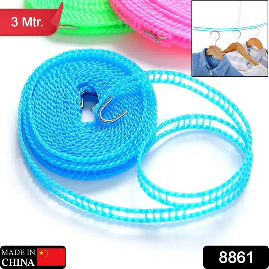 3 Meter Anti-Slip Clothesline Rope - Nylon, Hooks, Indoor/Outdoor - infinityexculsivestore.com