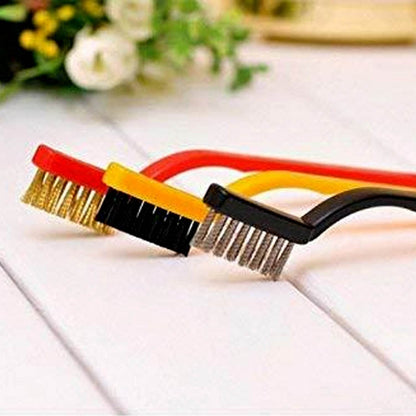 '-3 Pc Mini Wire Brush Set (Brass, Nylon, Stainless Steel Bristles) - infinityexculsivestore.com