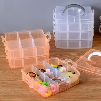 3-Tier 18 Sections Transparent Stackable Adjustable Compartment Slot Plastic Craft Storage Box - infinityexculsivestore.com
