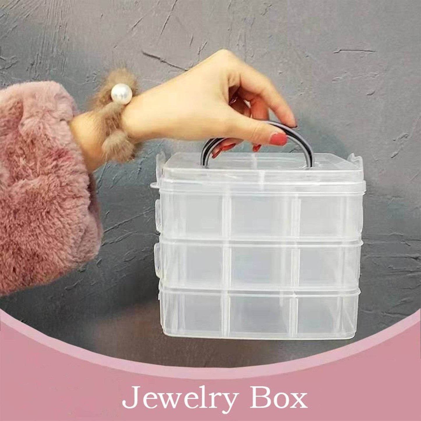 3-Tier 18 Sections Transparent Stackable Adjustable Compartment Slot Plastic Craft Storage Box - infinityexculsivestore.com