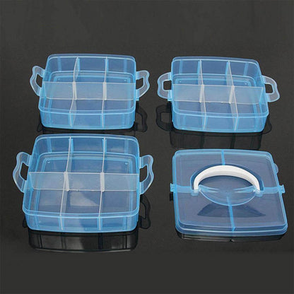 3-Tier 18 Sections Transparent Stackable Adjustable Compartment Slot Plastic Craft Storage Box - infinityexculsivestore.com