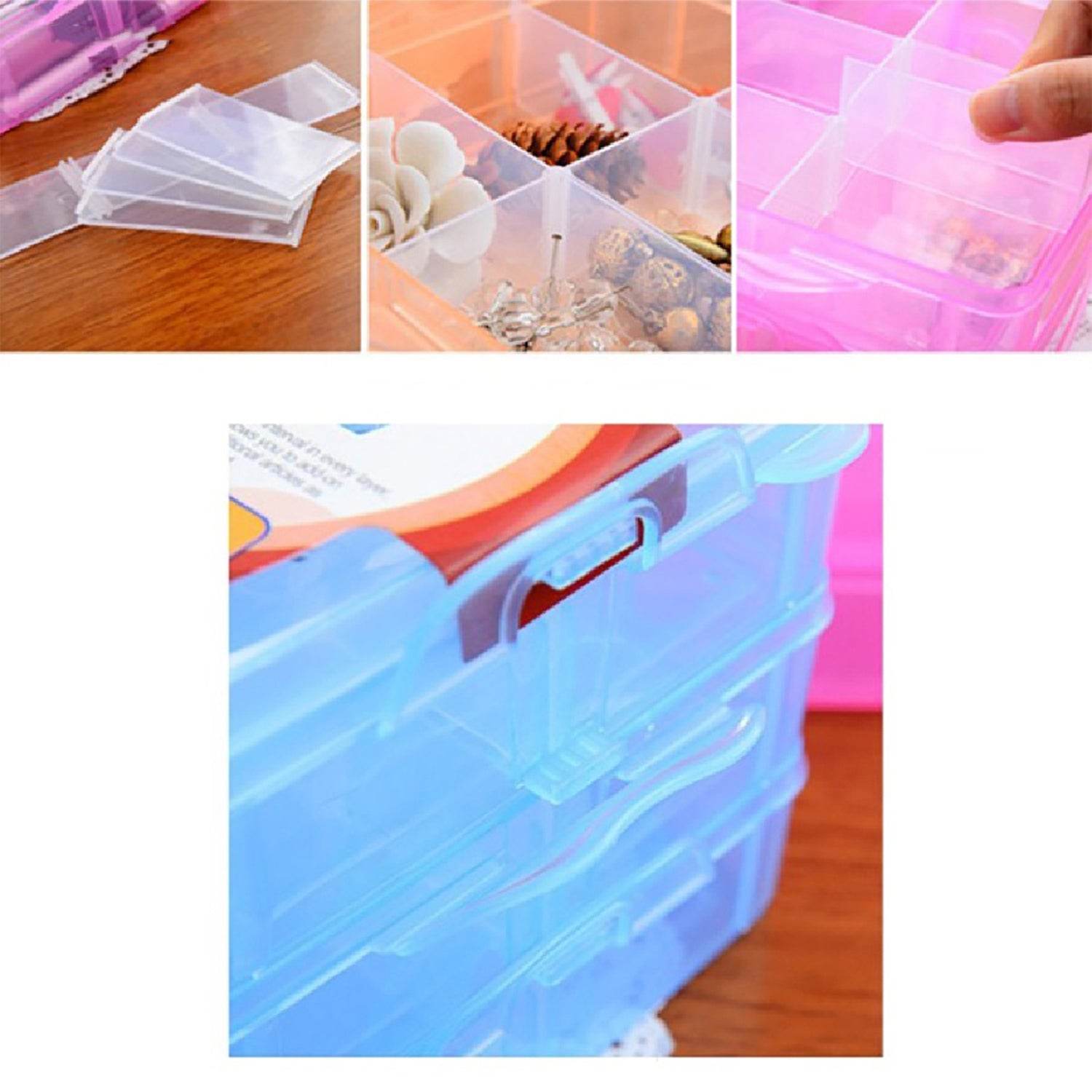 3-Tier 18 Sections Transparent Stackable Adjustable Compartment Slot Plastic Craft Storage Box - infinityexculsivestore.com