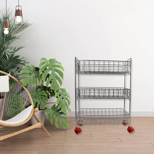 3 - Tier Stainless Steel Kitchen Trolley , Fruit & Vegetable Rack - infinityexculsivestore.com