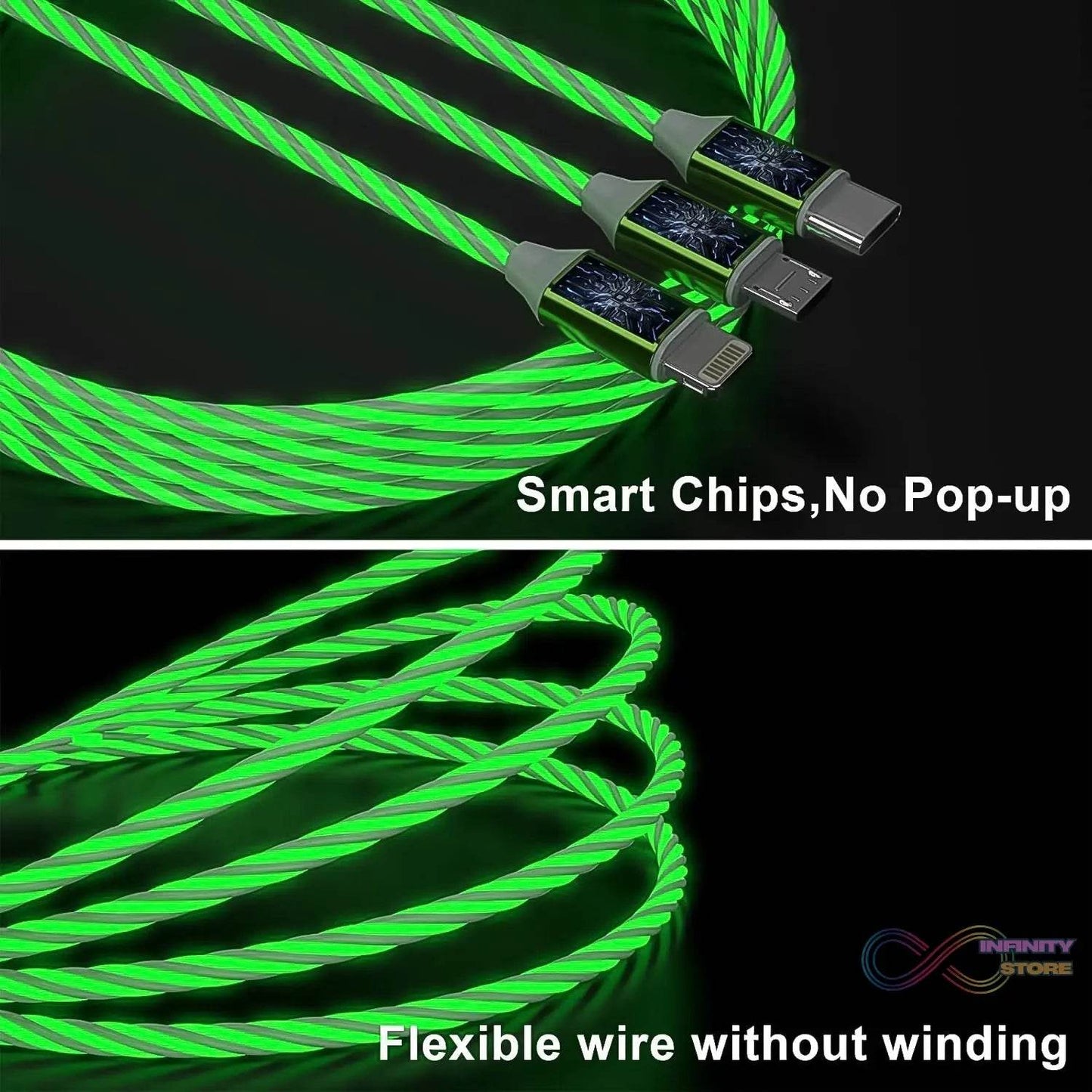 3 in 1 Charging Cable Light Up Fast Charger Multi Charging Cable (1 Pc) - infinityexculsivestore.com