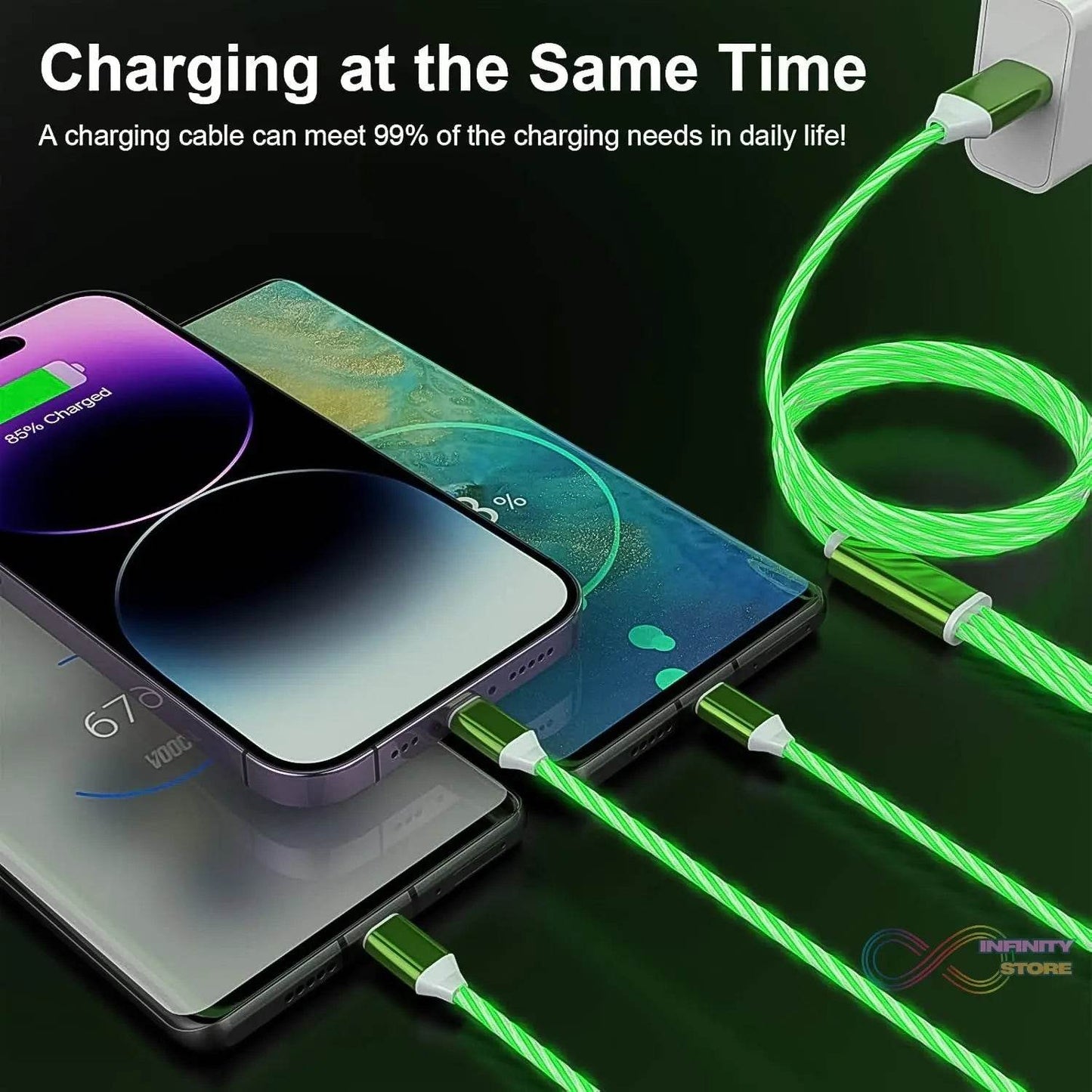 3 in 1 Charging Cable Light Up Fast Charger Multi Charging Cable (1 Pc) - infinityexculsivestore.com