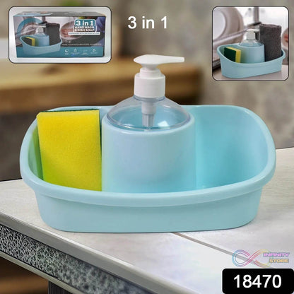 3 in 1 Hand wash Liquid Soap Dispenser with Sponge Holder (1 Set) - infinityexculsivestore.com