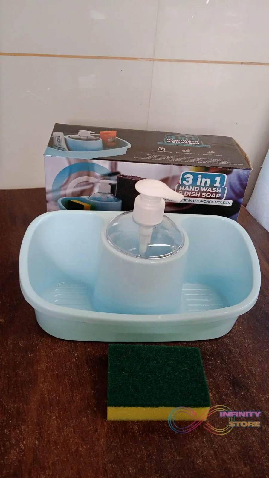 3 in 1 Hand wash Liquid Soap Dispenser with Sponge Holder (1 Set) - infinityexculsivestore.com