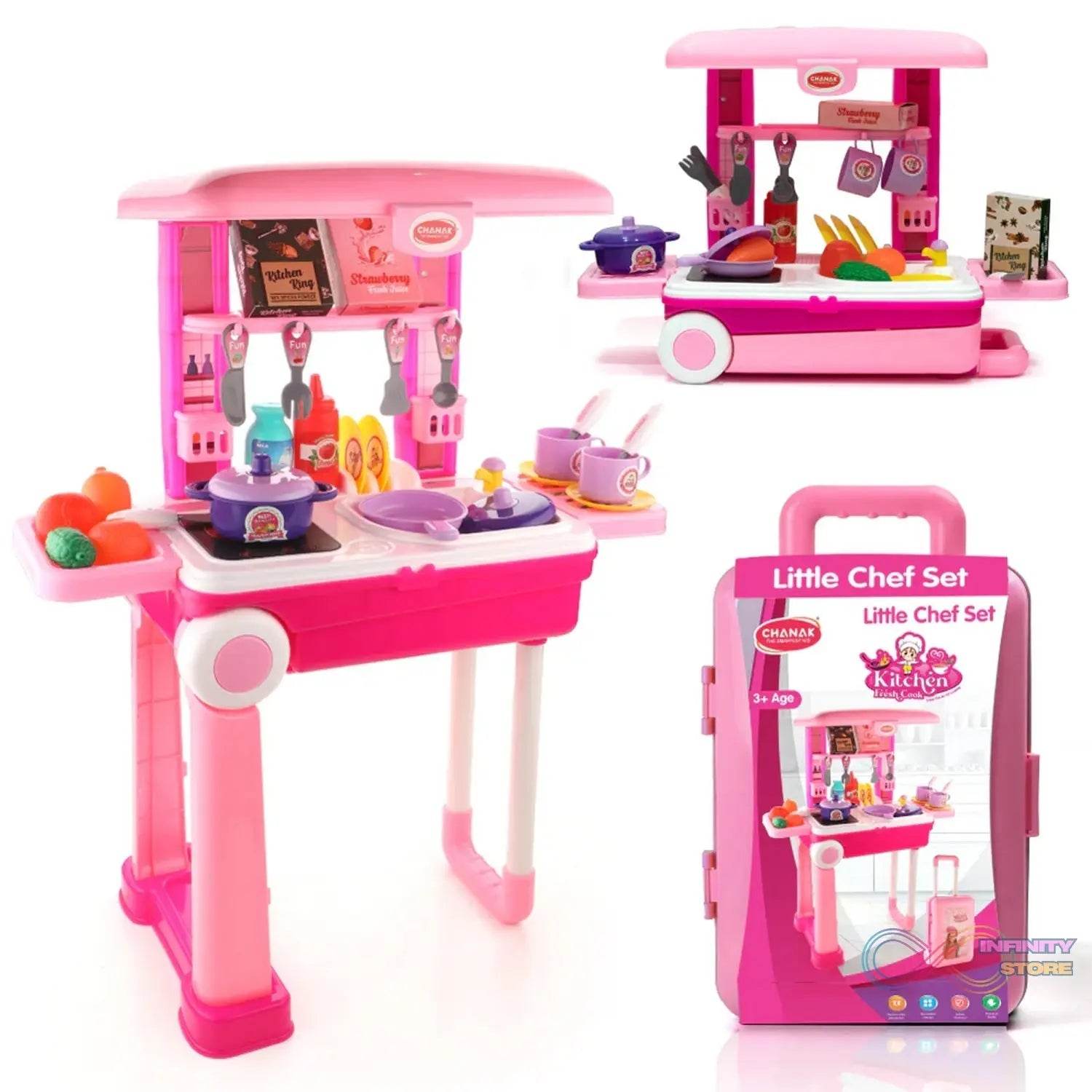 3 in 1 Kitchen Set for Kids, Portable Pretend Play Toys for Kids with Suitcase (1 Set) - infinityexculsivestore.com