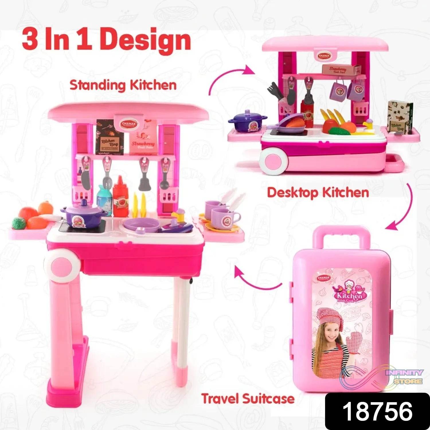 3 in 1 Kitchen Set for Kids, Portable Pretend Play Toys for Kids with Suitcase (1 Set) - infinityexculsivestore.com