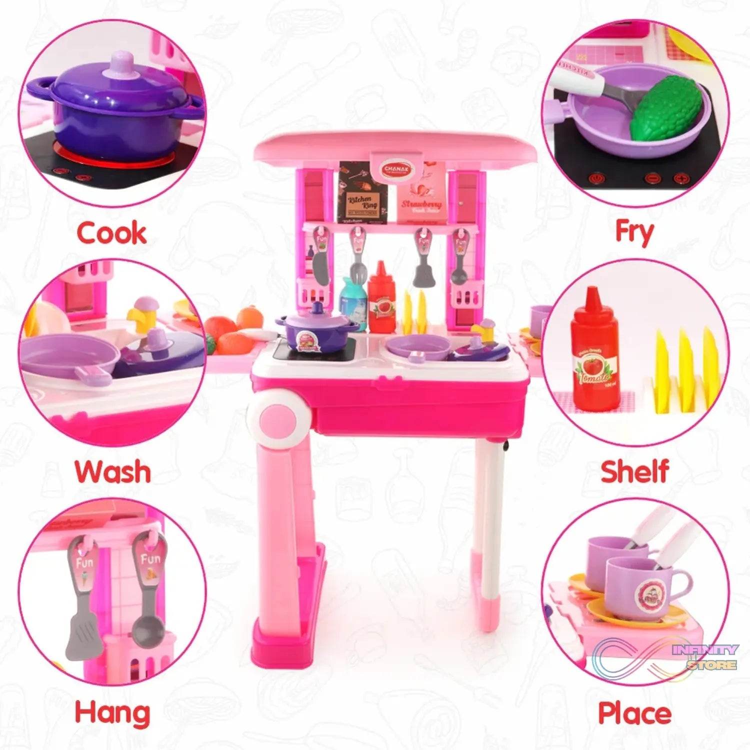 3 in 1 Kitchen Set for Kids, Portable Pretend Play Toys for Kids with Suitcase (1 Set) - infinityexculsivestore.com