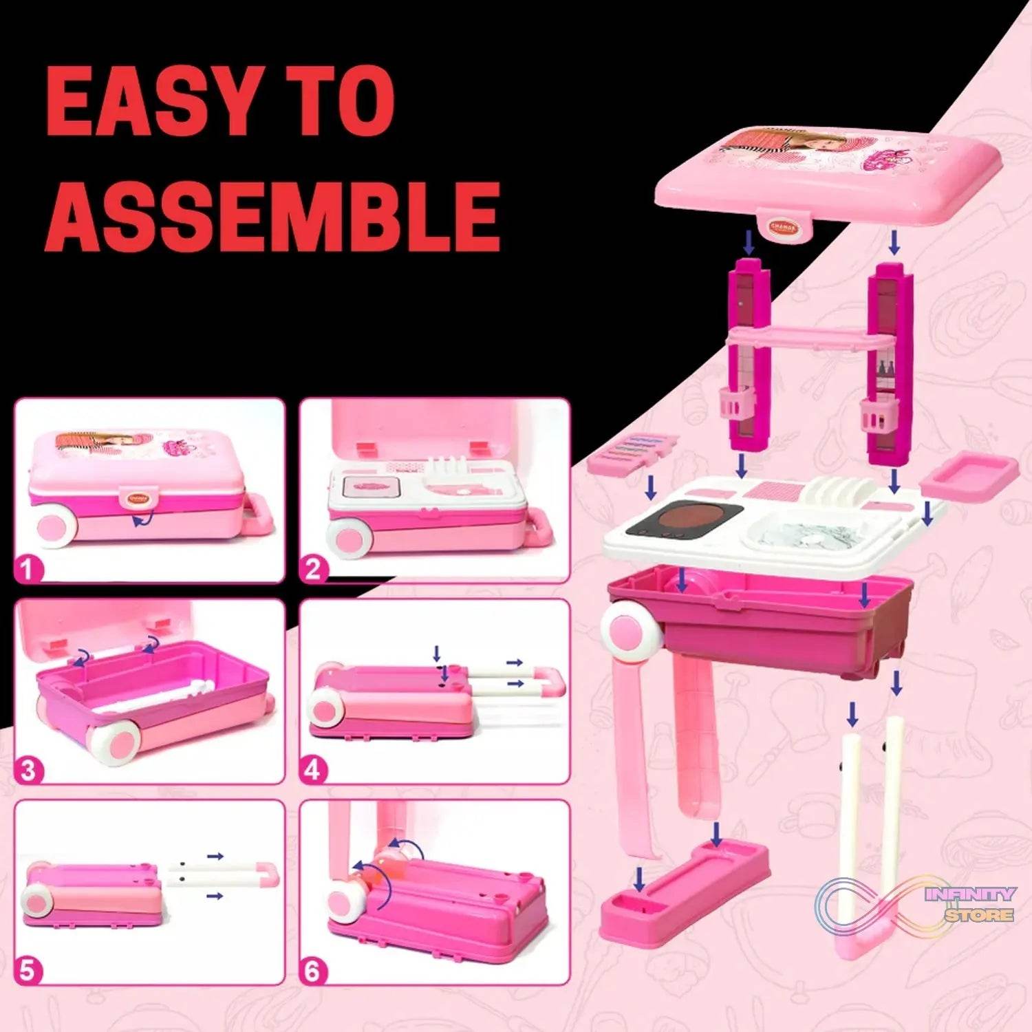 3 in 1 Kitchen Set for Kids, Portable Pretend Play Toys for Kids with Suitcase (1 Set) - infinityexculsivestore.com