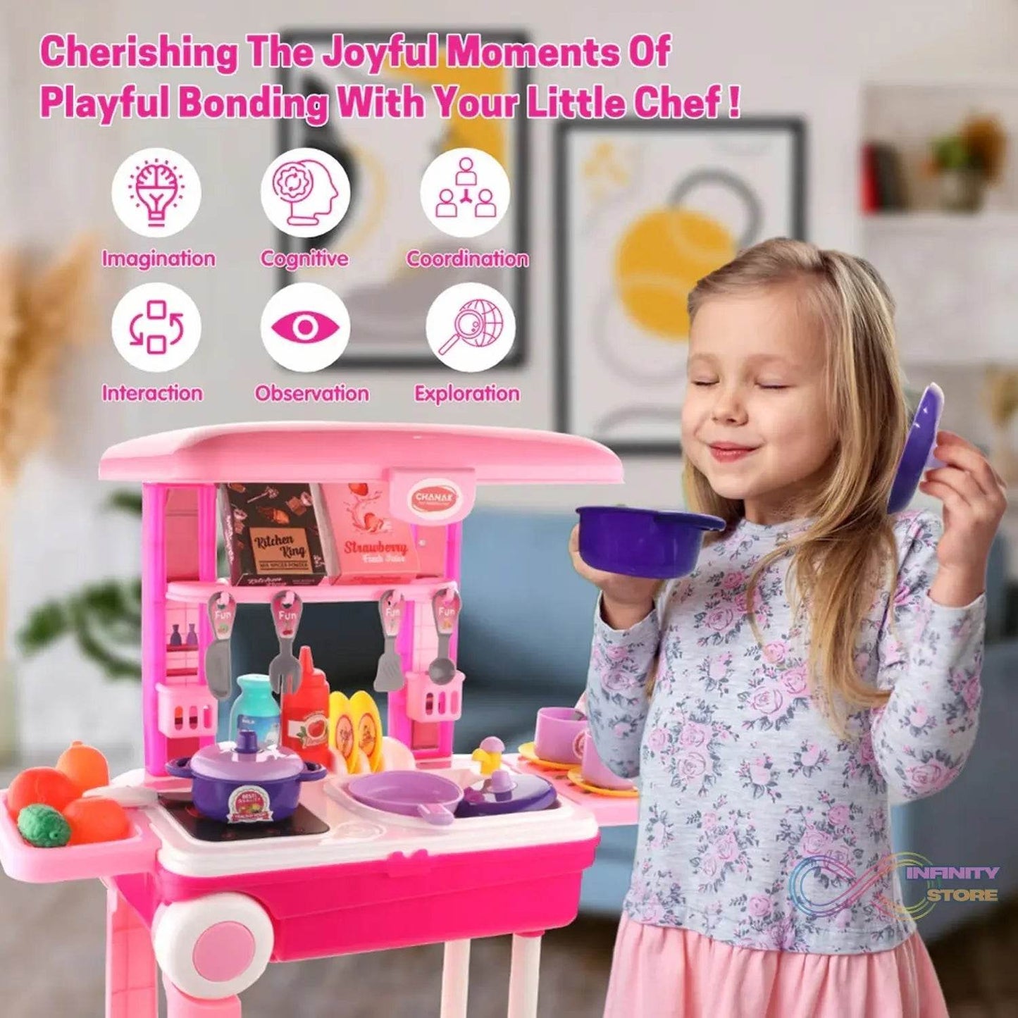 3 in 1 Kitchen Set for Kids, Portable Pretend Play Toys for Kids with Suitcase (1 Set) - infinityexculsivestore.com