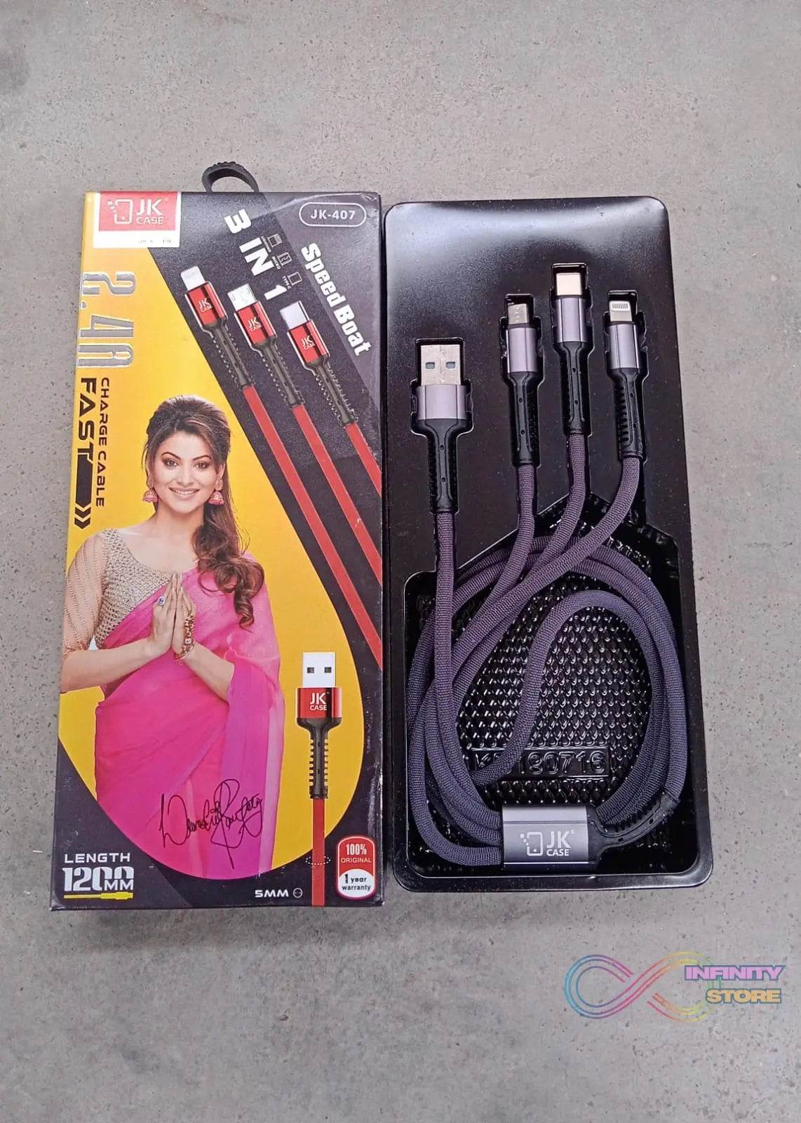 3 in 1 Multi Super Fast Charging Cable (1 Pc / 1200 MM) - infinityexculsivestore.com