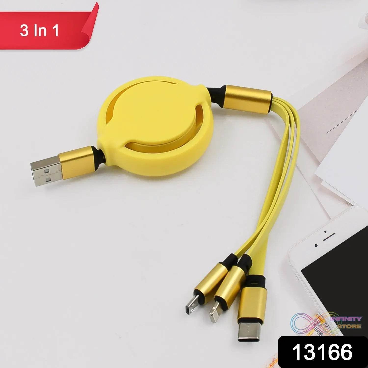 3 in 1 Retractable Charger Charging Cable (1 Pc / Mix Color) - infinityexculsivestore.com