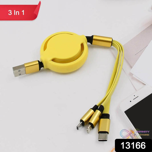 3 in 1 Retractable Charger Charging Cable (1 Pc / Mix Color) - infinityexculsivestore.com