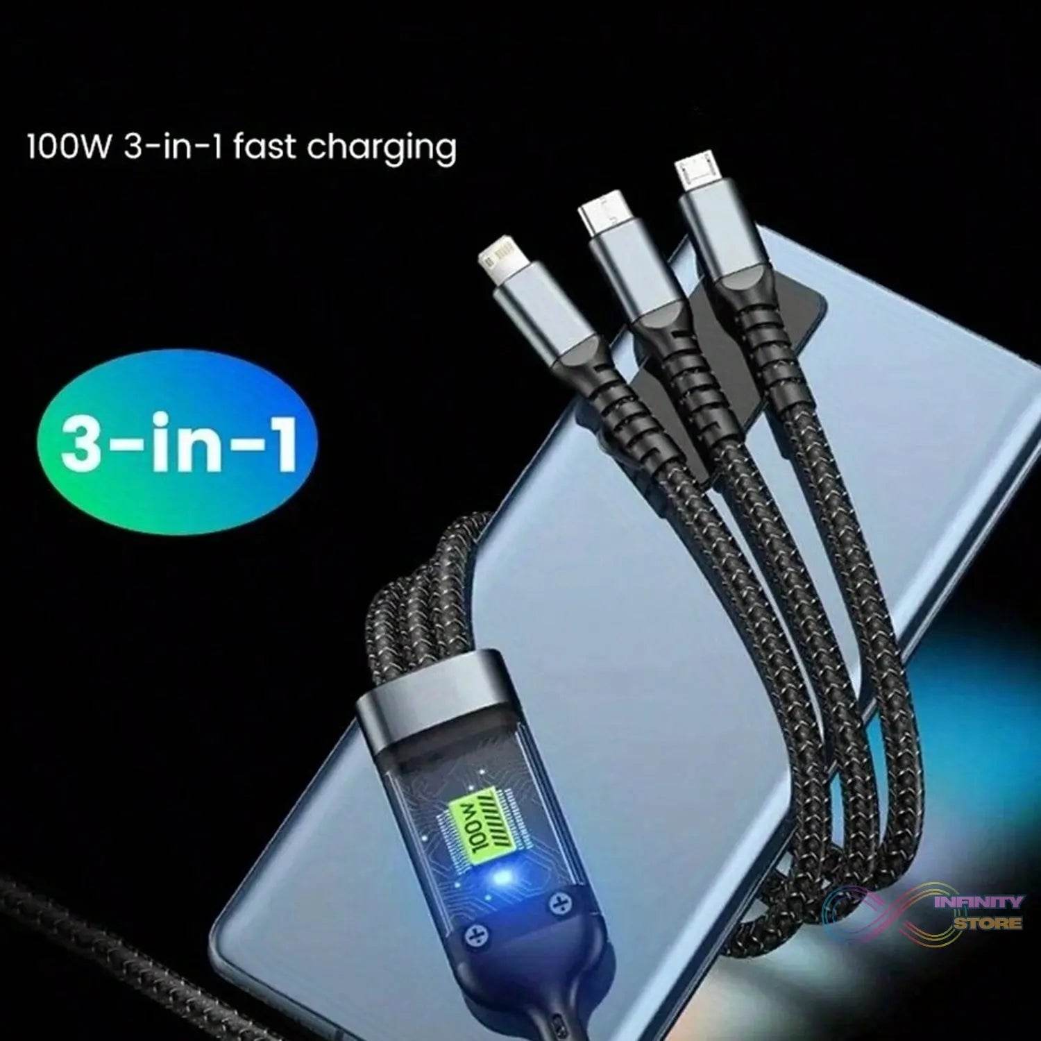 3 - in - 1 Super Fast Charging Cable 100w - infinityexculsivestore.com