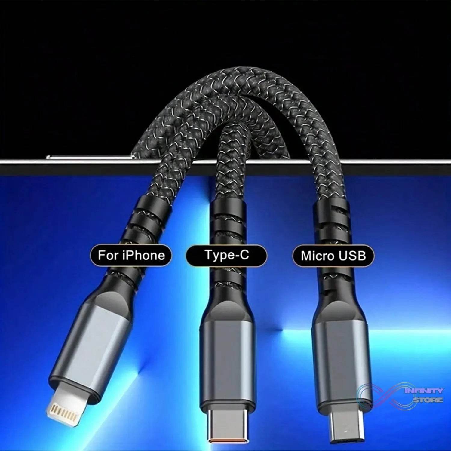 3 - in - 1 Super Fast Charging Cable 100w - infinityexculsivestore.com