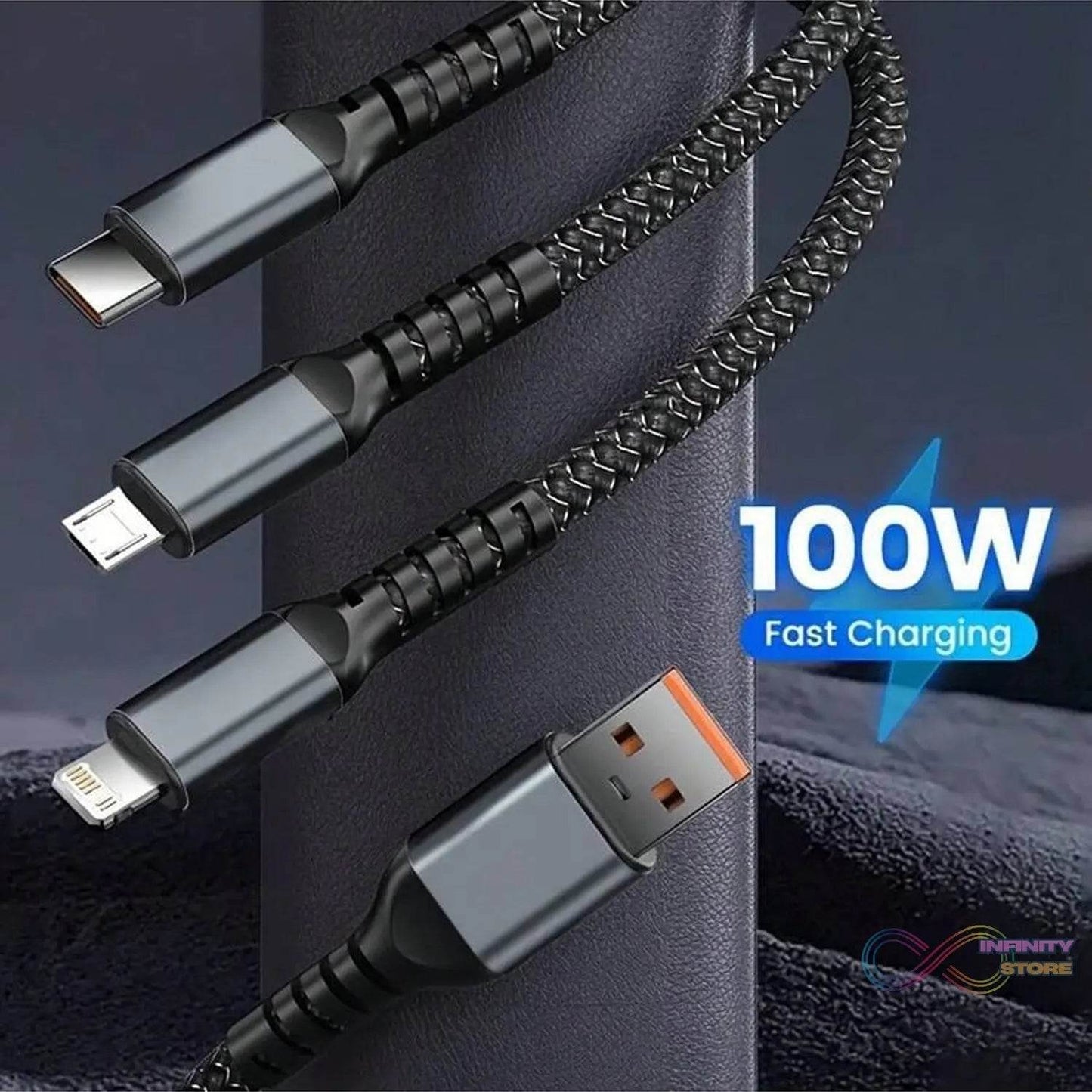 3 - in - 1 Super Fast Charging Cable 100w - infinityexculsivestore.com