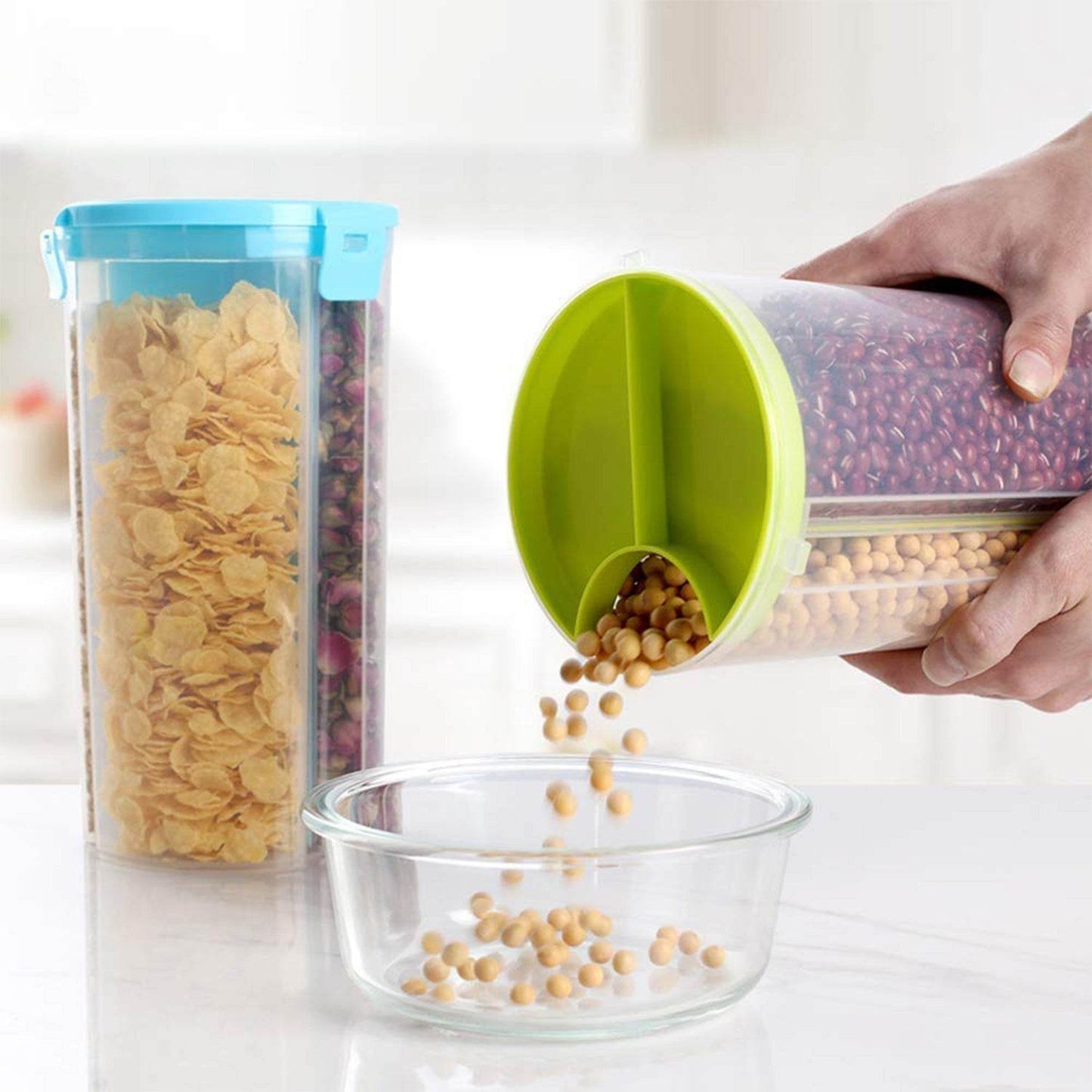3 in 1 Transparent Air Tight Storage Dispenser Container (With Color Box) - infinityexculsivestore.com