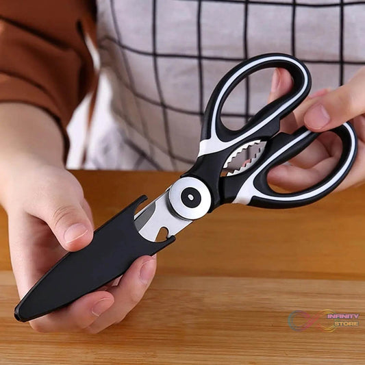 3 in1 Multi - Function Kitchen Household for Vegetables, Fruit, Cheese & Meat Slices with Bottle Opener Stainless Steel Sea Food Scissor (1 Pc ) - infinityexculsivestore.com