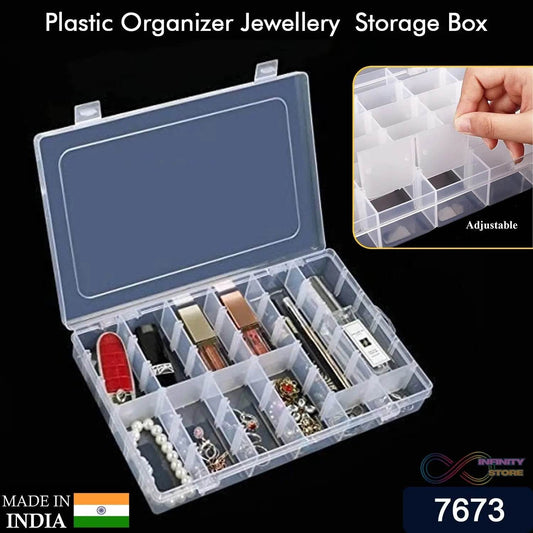 36 Grids Clear Plastic Organizer Box with Adjustable Compartment Dividers, Jewellery Storage Organizer Collection Box (1 pc ) - infinityexculsivestore.com