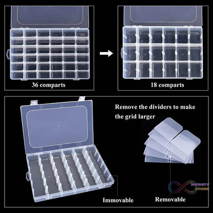 36 Grids Clear Plastic Organizer Box with Adjustable Compartment Dividers, Jewellery Storage Organizer Collection Box (1 pc ) - infinityexculsivestore.com