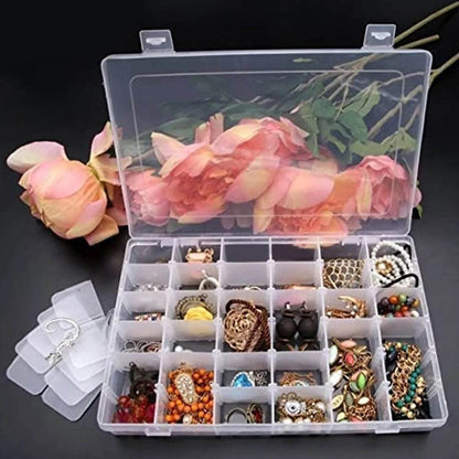 36 Grids Clear Plastic Organizer Jewelry Storage Box with Adjustable Dividers, Transparent Organizer Box (1pc) - infinityexculsivestore.com