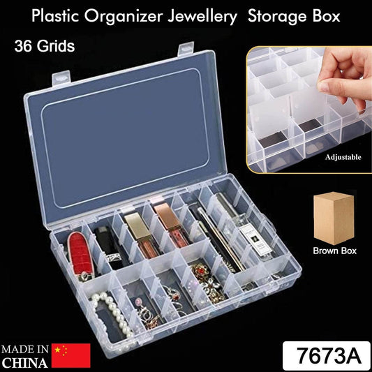 36 Grids Clear Plastic Organizer Jewelry Storage Box with Adjustable Dividers, Transparent Organizer Box (1pc) - infinityexculsivestore.com