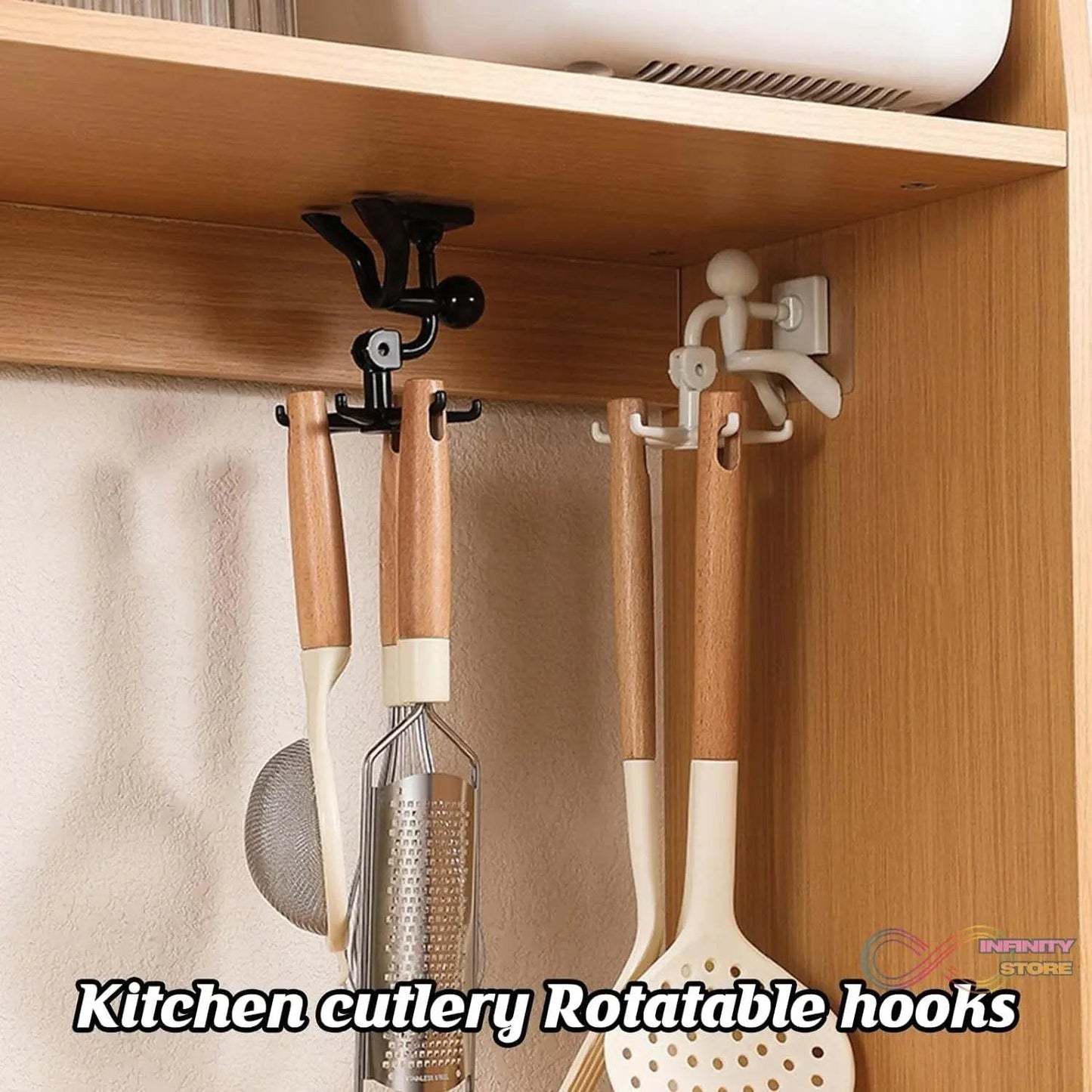 360 Degree Rotating Figure 6 Claw Kitchen Utensils Holder Hook OrganizerKitchen Rack, Non - Punching and Trace Sticky Hook for Bathroom, Door, Wall, White (1 Pc ) - infinityexculsivestore.com