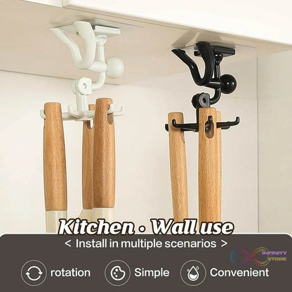360 Degree Rotating Figure 6 Claw Kitchen Utensils Holder Hook OrganizerKitchen Rack, Non - Punching and Trace Sticky Hook for Bathroom, Door, Wall, White (1 Pc ) - infinityexculsivestore.com