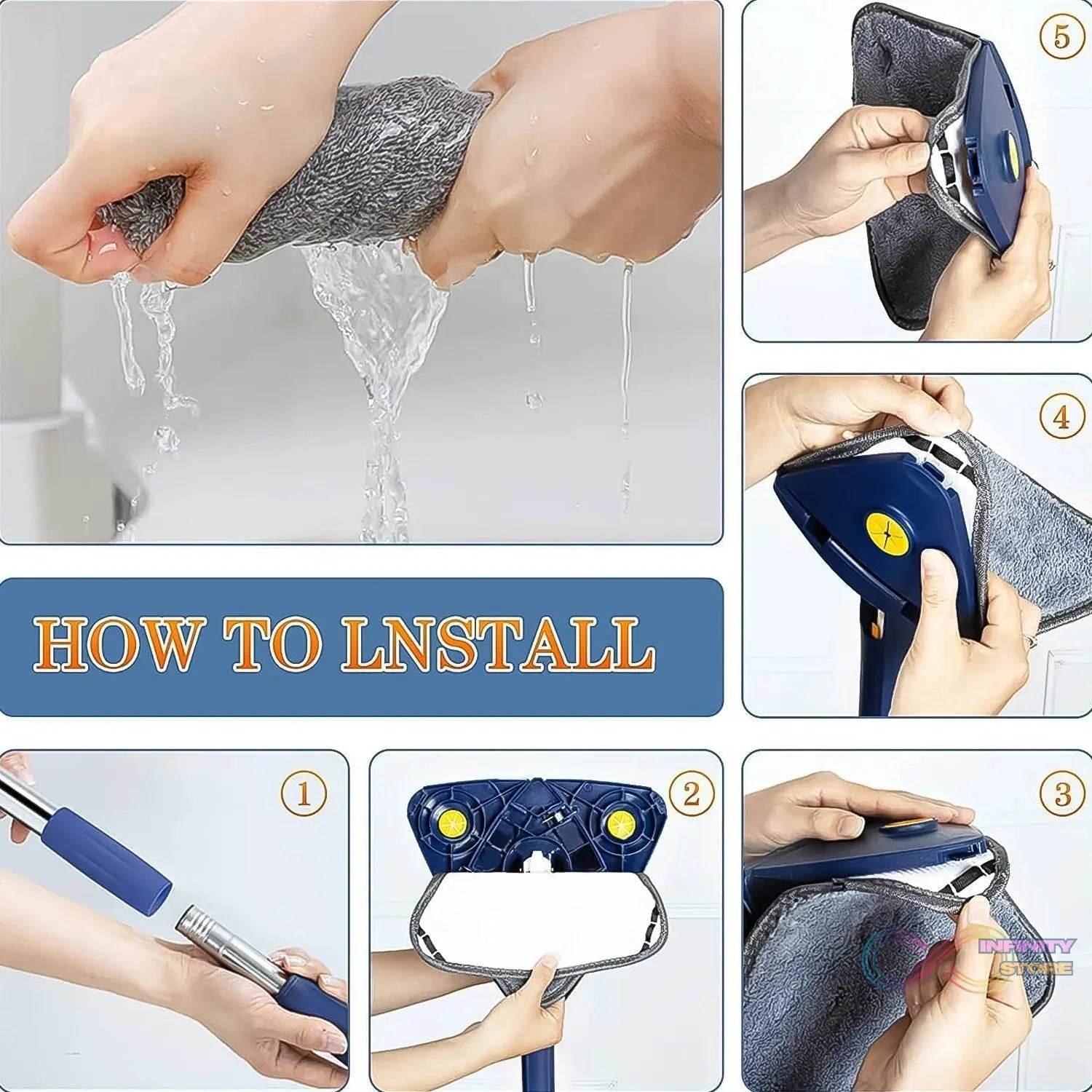 360° Rotatable Mop Triangle Mop with Long Handle (1 Pc / 113 Cm) - infinityexculsivestore.com