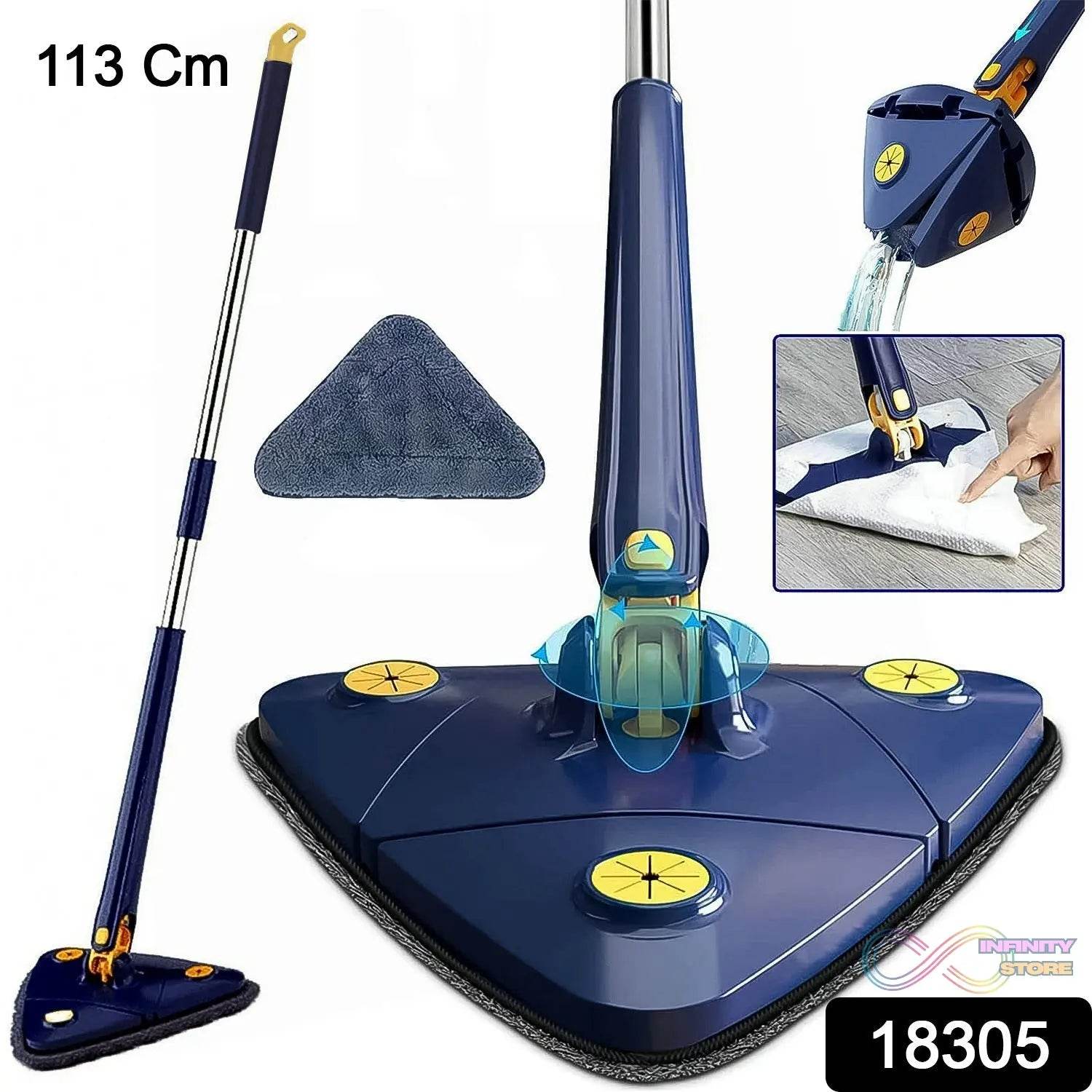 360° Rotatable Mop Triangle Mop with Long Handle (1 Pc / 113 Cm) - infinityexculsivestore.com