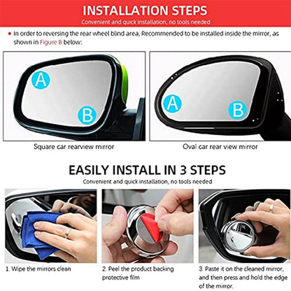 360DEGREE BLIND SPOT ROUND WIDE ANGLE ADJUSTABLE CONVEX REAR VIEW MIRROR - PACK OF 2 - infinityexculsivestore.com