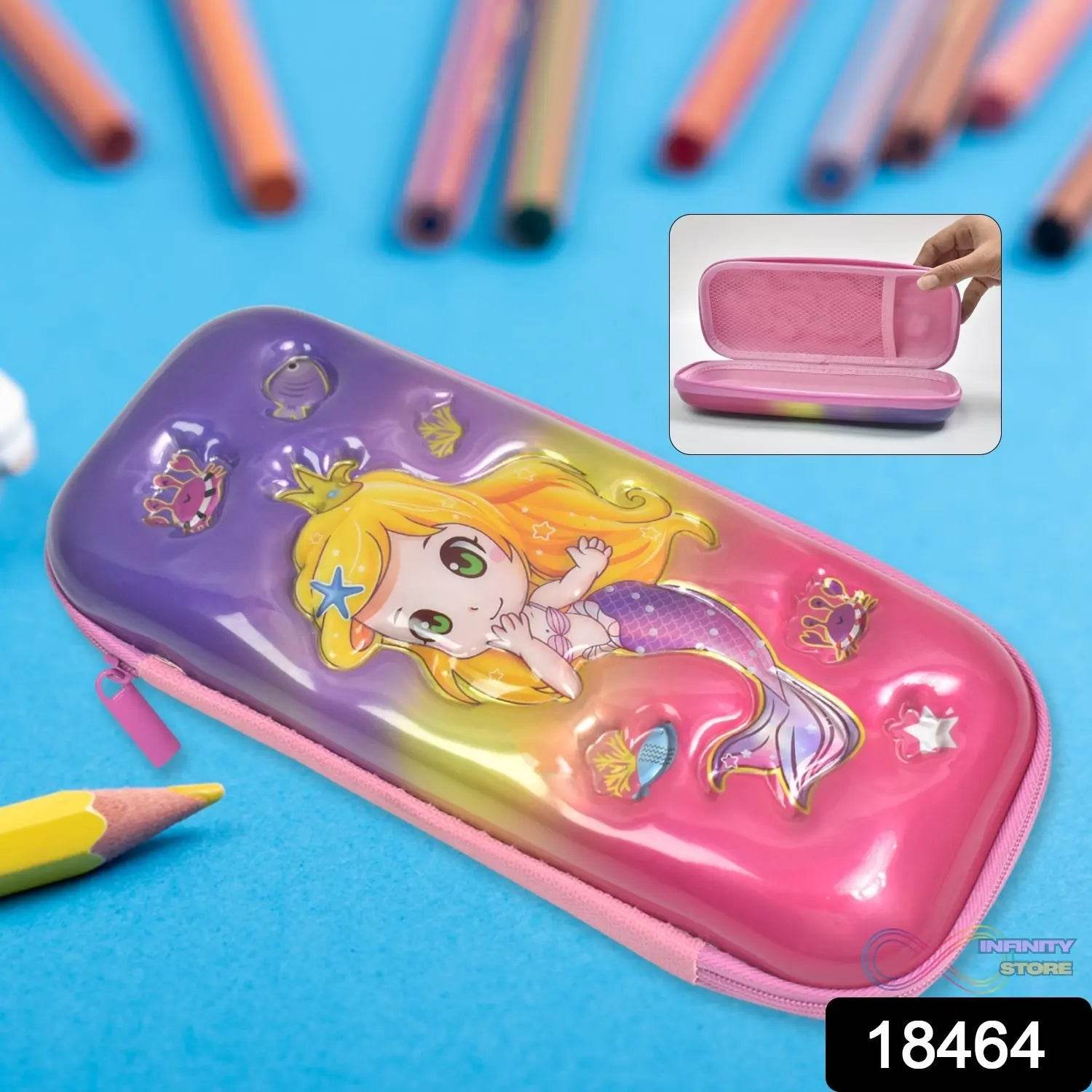 3D Cartoon Zipper Compass Box, Pencil Box (1 Pc) - infinityexculsivestore.com