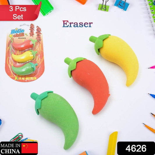 3D Fancy & Stylish Colorful Chili Shape Erasers, Mini Eraser Creative Cute Novelty Eraser for Children Eraser Set for Return Gift, Birthday Party, School Prize, (3 pc Set) - infinityexculsivestore.com
