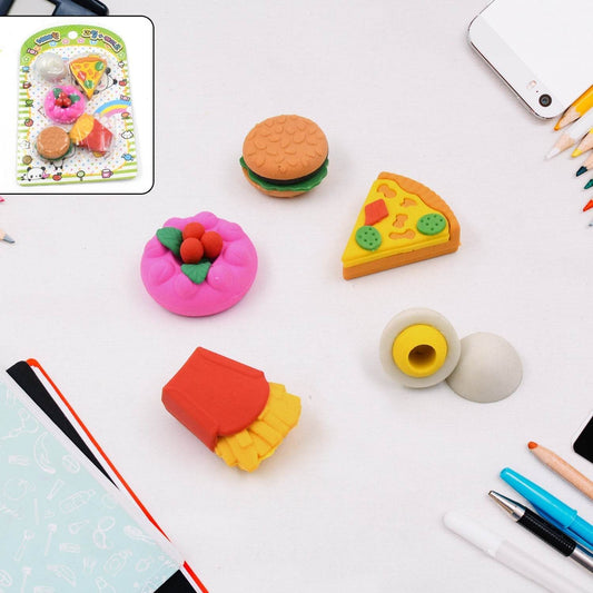 3D Food Shape Fancy & Stylish Colorful Erasers, Mini Eraser Creative Cute Novelty Eraser for Children Eraser Set for Return Gift, Birthday Party, School Prize(5 Pcs Set) - infinityexculsivestore.com