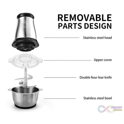 3Ltr Electric Food Processor Stainless Steel Onion Cutter Multi Chopper 2 Speed Levels 5 Blades Universal Chopper for kitchen - infinityexculsivestore.com