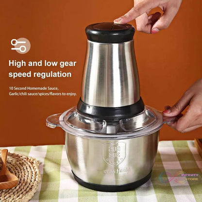 3Ltr Electric Food Processor Stainless Steel Onion Cutter Multi Chopper 2 Speed Levels 5 Blades Universal Chopper for kitchen - infinityexculsivestore.com